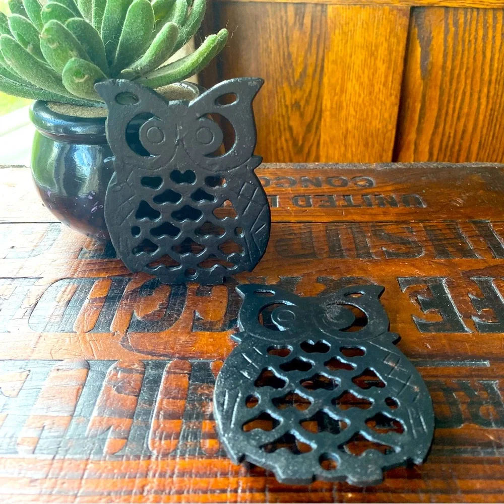 Vintage 2 Wrought Iron Owl Trivet’s 1970’s
